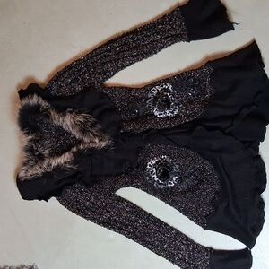 Forla Paris Cardigan Fur  Whimsical Leopard Print Seqin Floral M